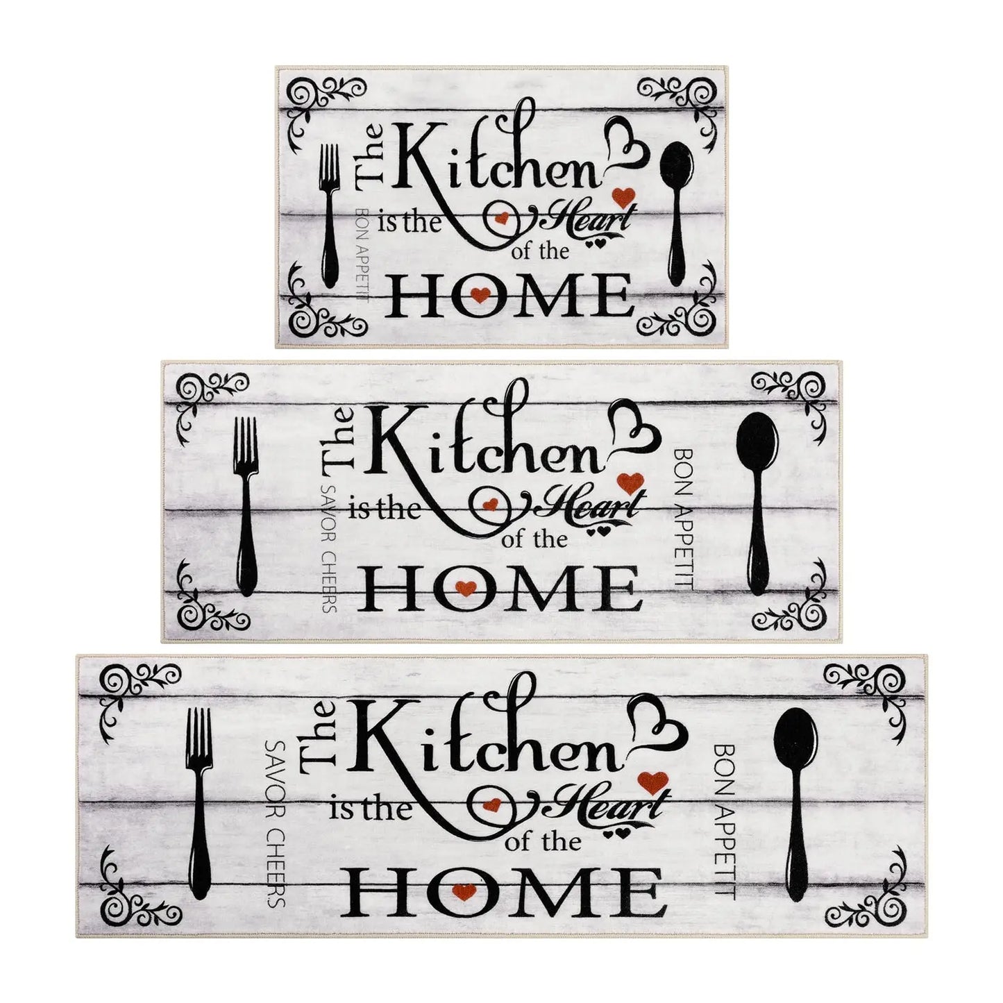 VIKAMA 3-Piece Kitchen Rug Set Machine Washable Kitchen Anti-Slip Suitable for Kitchen Rugs and Mats Ideal for Kitchen Use
