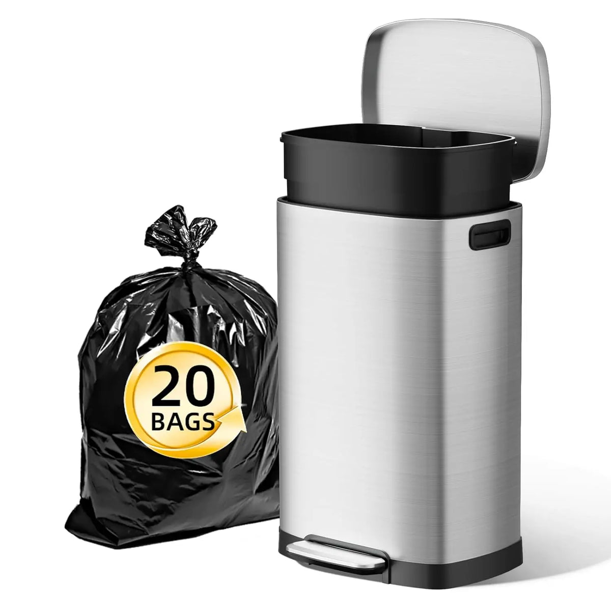 KUK 13 Gallon/50L Stainless Steel Step Pedal Kitchen Trash Can with Lid