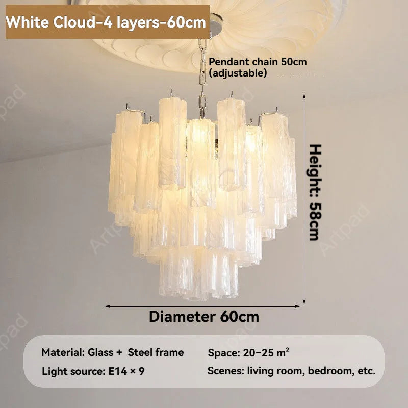 Round Murano Glass Chandelier Crystal Tube LED Ceiling Light for Living Room Dining Room Bedroom Luxury Modern Home Decor Lamp