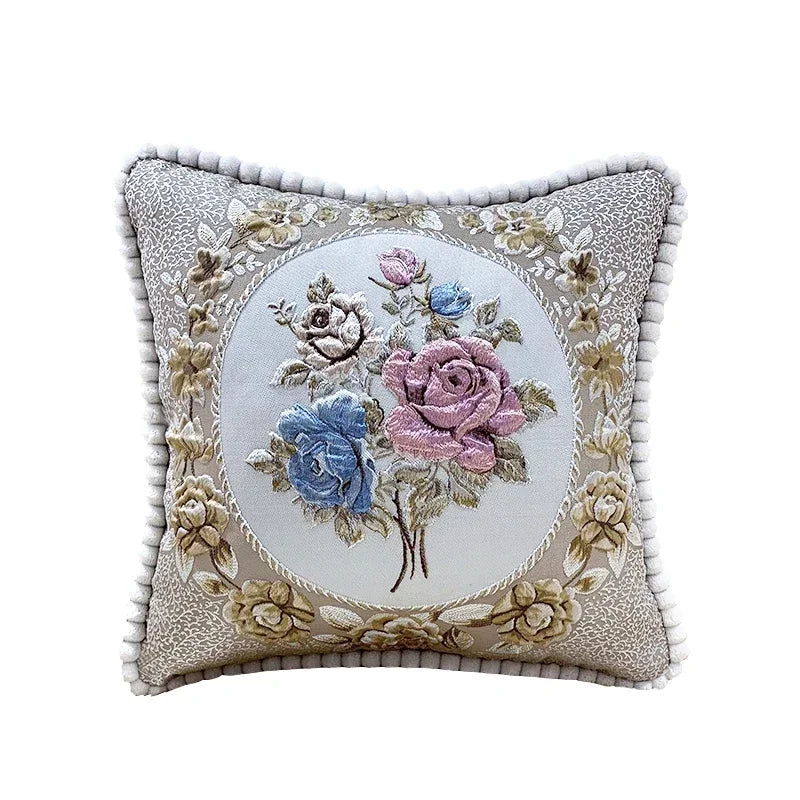2pcs European Flower Throw Pillow Cover Waist Luxury Sofa Pillowcase Bedhead Backrest Anti Scratch Living Room Cushion Covers