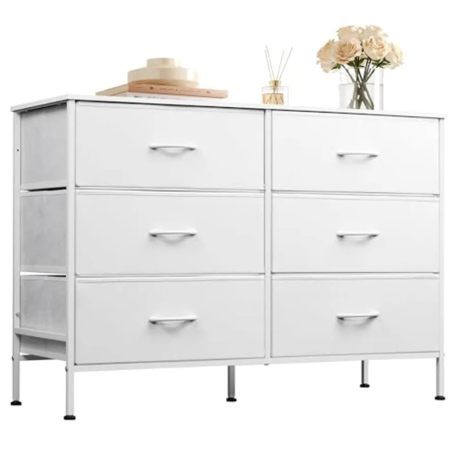 Wide Dresser with 6 Fabric Drawers, TV Stand for 50" TV, Closet Dresser with Metal Frame, Wooden Top, Fabric Dressers for Bedroom