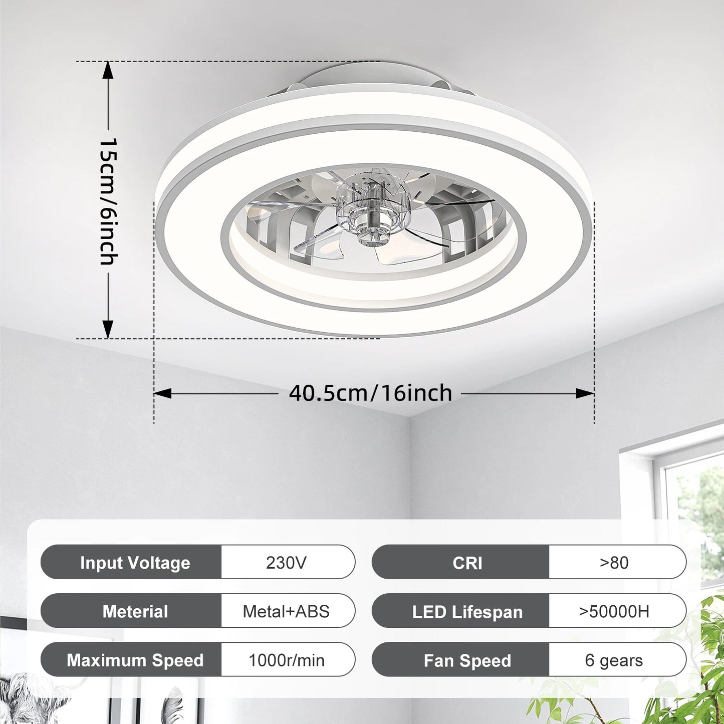 16 Inch Ceiling Fan LED Ceiling Fan Light with Remote Control Infinite Dimming 6 Levels of Wind Speed Living Room Bedroom Chandelier Fan