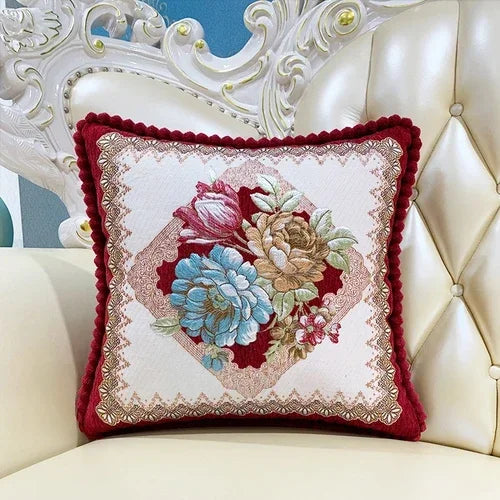 2pcs European Flower Throw Pillow Cover Waist Luxury Sofa Pillowcase Bedhead Backrest Anti Scratch Living Room Cushion Covers