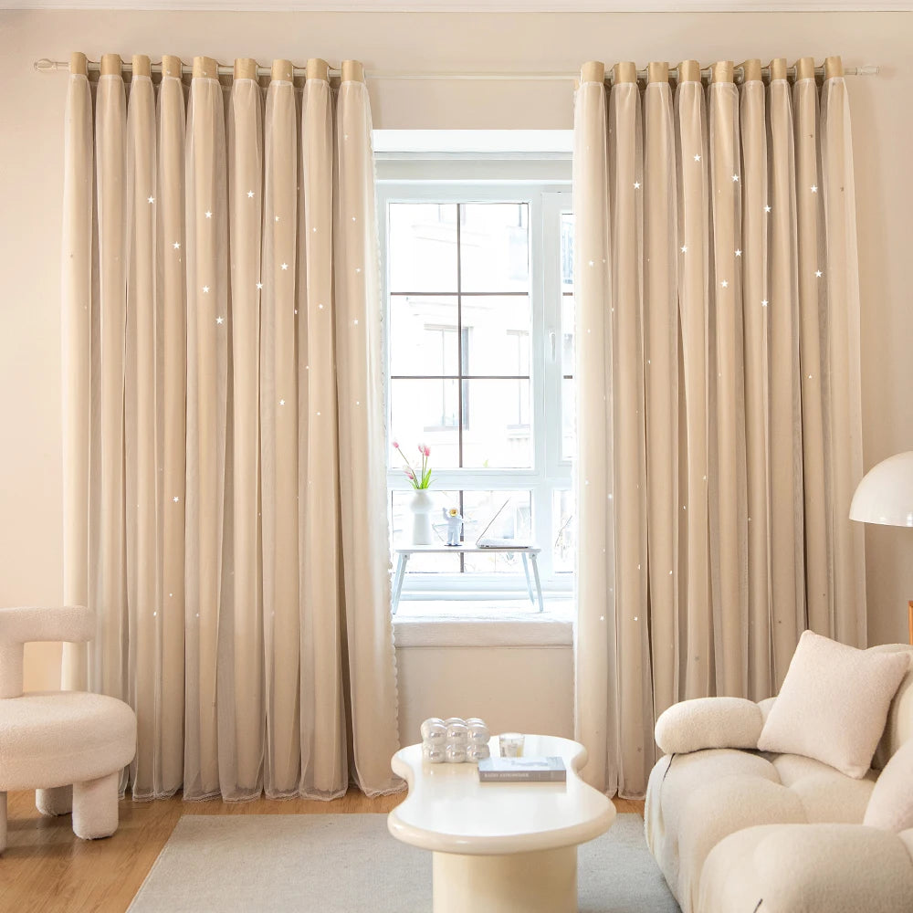1pc Modern Double Layer Sheer Curtains - Sun Filtering Window Drapes for Living Room & Bedroom
