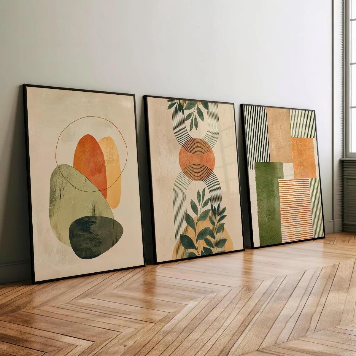 3pcs/set Bohemian Geometric Abstract Canvas Print Poster Mid-Century Botanical Art Prints Living Room Wall Art Home Decor Poster
