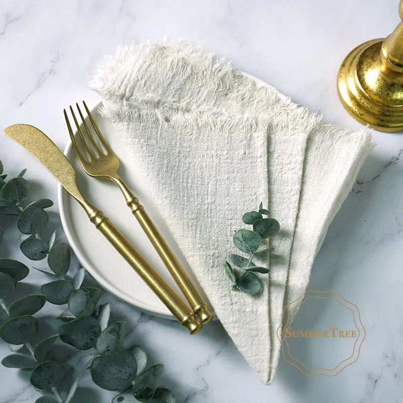 12PCS Napkins 41x41cm Cotton Cloth Gauze Retro Burr Rustic Kitchen Towel Dining Place Mat Wedding Party Linen Napkin Table Decor