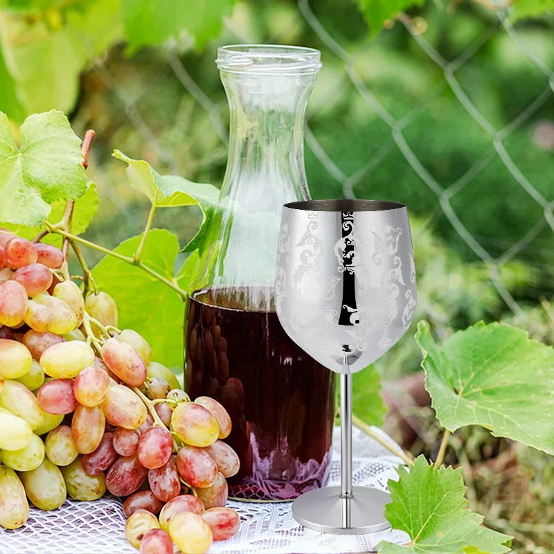 Grapevine Etching Red Wine Glass Goblet For Party Wedding Stainless Steel Wine Glass Goblet Good Cooling Effect Wine Lovers Gift