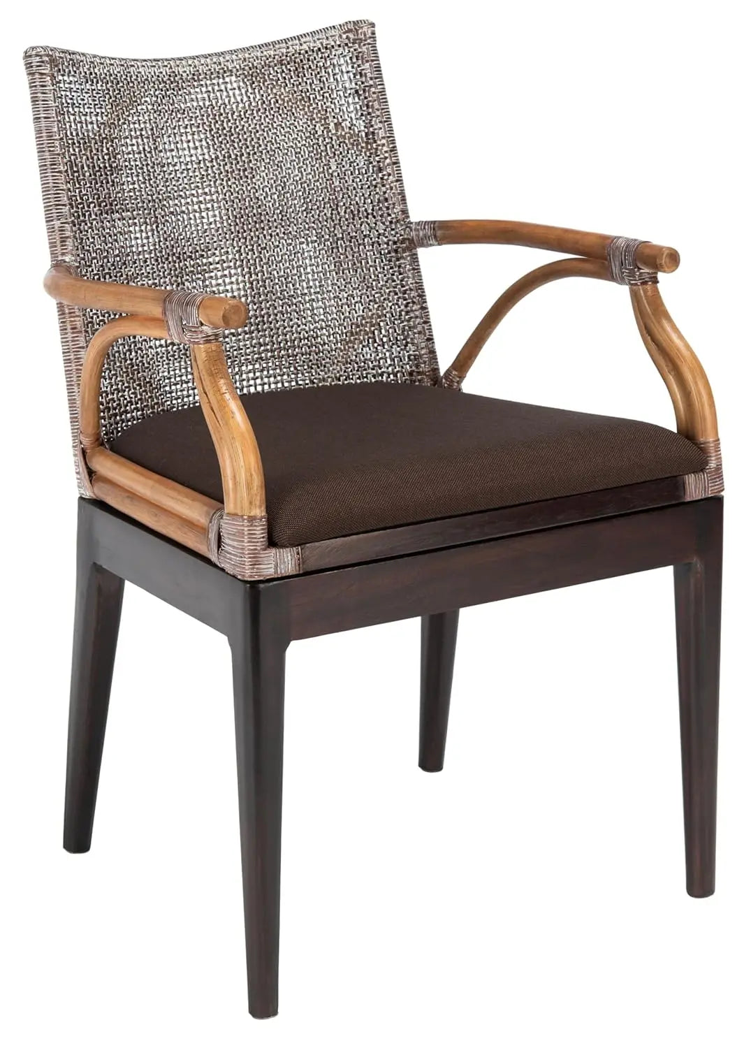 Home Collection - Gianni Brown & Black Solid Wood Rattan Arm Chair, Tropical Coastal Accent Seating for Living Room, Customized