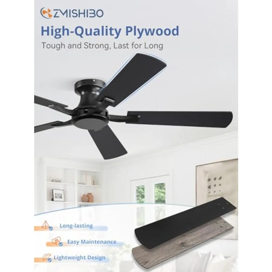 Ceiling Fan No Light, Flush Mount Low Profile, Modern Ceiling Fan Without Light, Remote Control and Quiet DC Motor, for doorand
