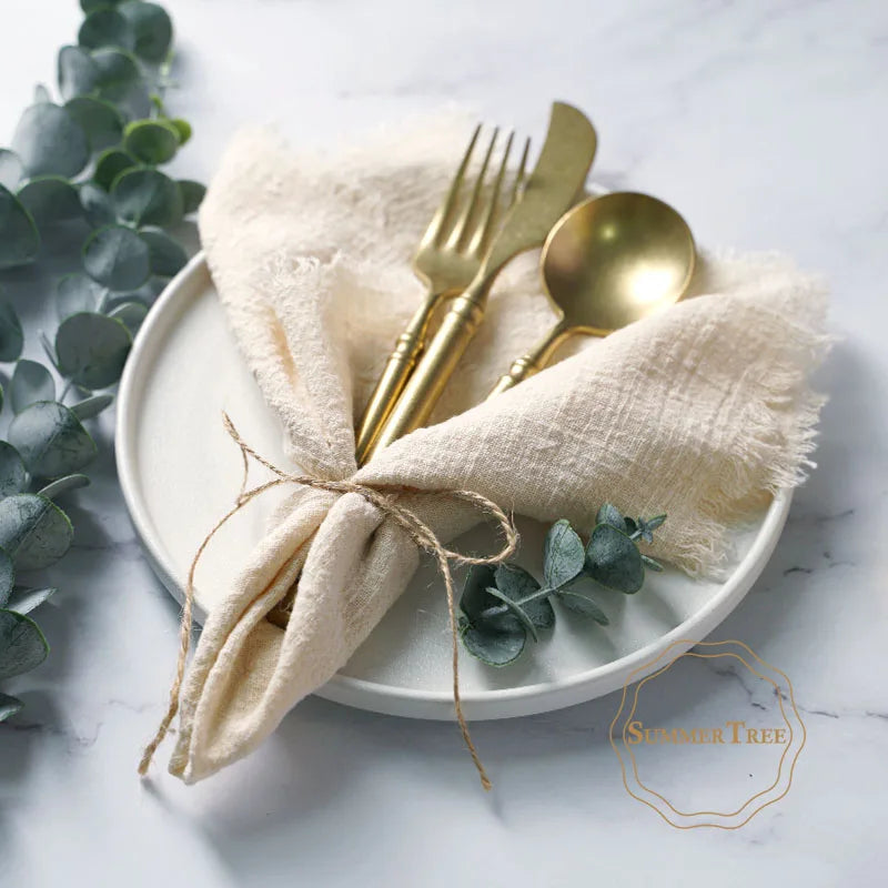 10pcs Napkins 41x41cm Cotton Cloth Gauze Retro Burr Rustic Towel Dining Place Mats Wedding Party Linen Fabric Table Decoration