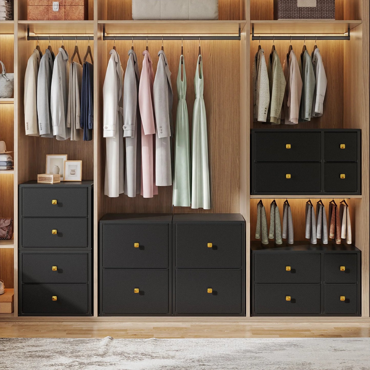 Freestanding 4-Drawer Stackable Storage – Fabric Drawers, Wood Top, Metal Frame – 22 LBS per Drawer – Ideal for Bedroom, Under-Bed, Closet, or Dorm