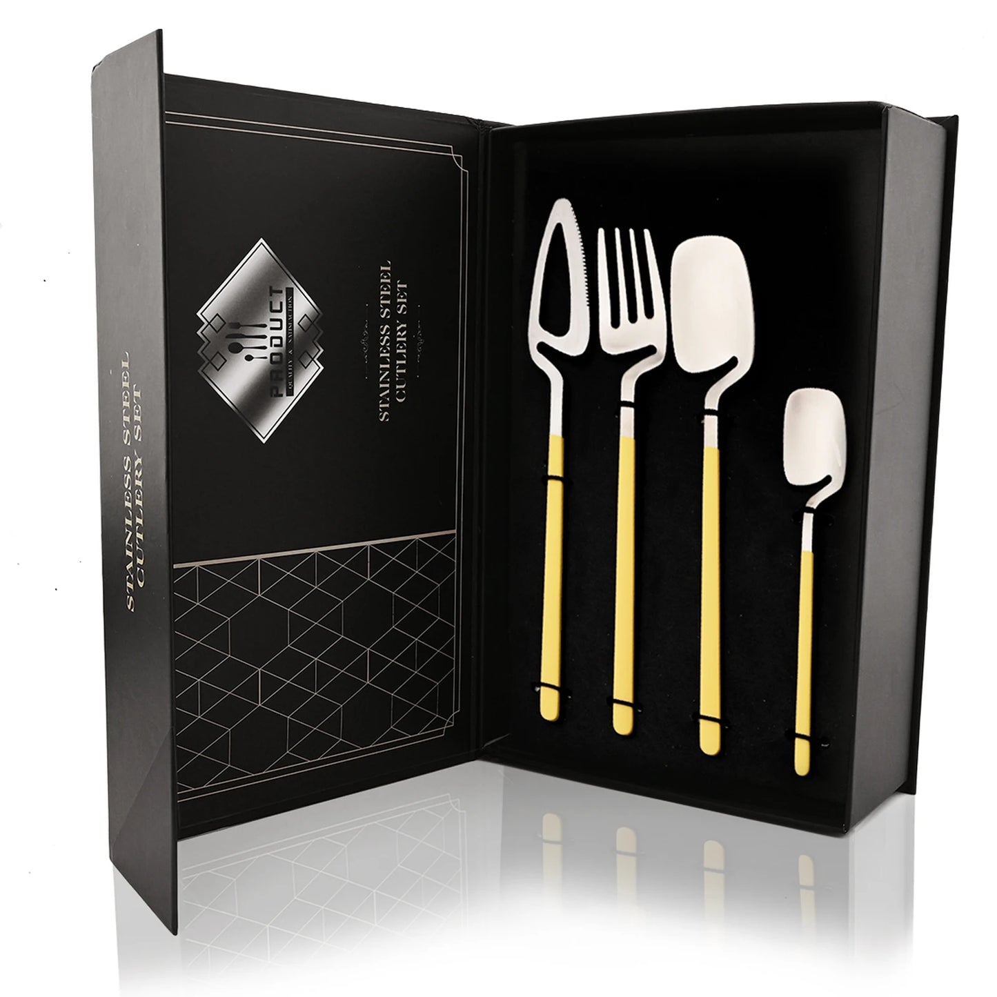 24Pcs Black Dinnerware Set 18/10 Stainless Steel Tableware Set Fork Knife Spoon Cutlery Set Gift Box Flatware Dishwasher Safe