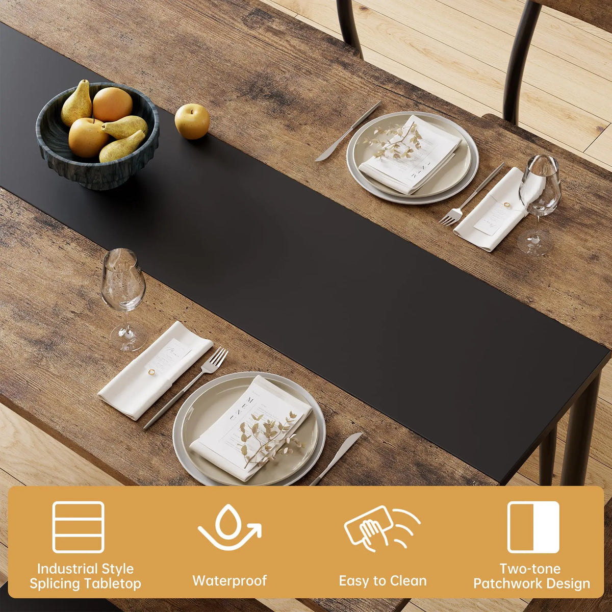 3-Piece Dining Table Set For 2, Small Kitchen Table With 2 Chairs, Two-Tone MDF Top, Metal Frame, Space Saving Apartment Dining