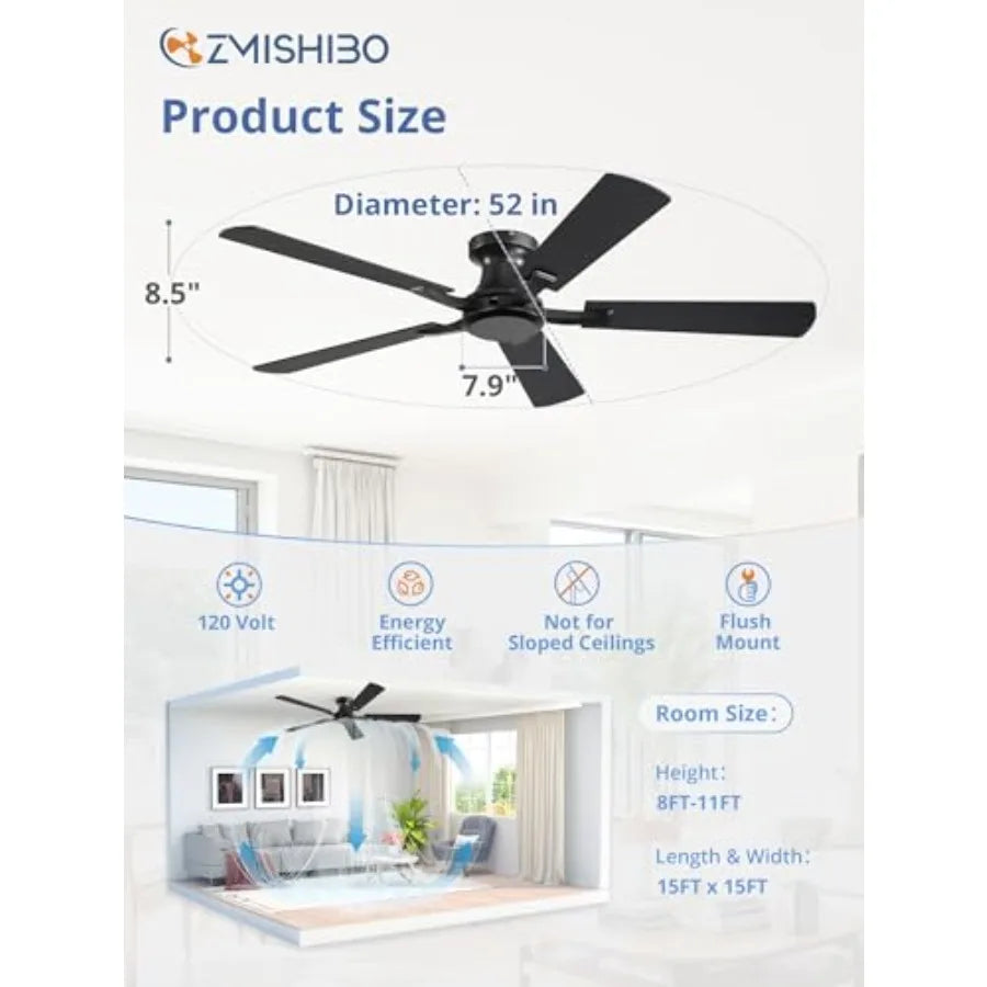 Ceiling Fan No Light, Flush Mount Low Profile, Modern Ceiling Fan Without Light, Remote Control and Quiet DC Motor, for doorand
