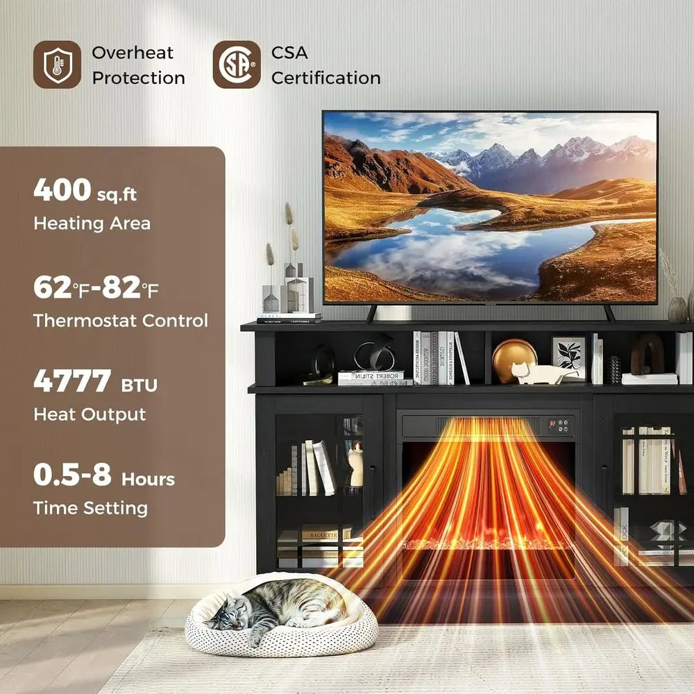 48" TV Stand with 19" Electric Fireplace for TVs Up to 40 inch, Media Entertainment Center with 16-Color LED Lights, TV Console