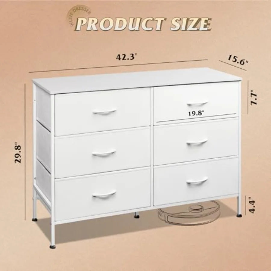 Wide Dresser with 6 Fabric Drawers, TV Stand for 50" TV, Closet Dresser with Metal Frame, Wooden Top, Fabric Dressers for Bedroom