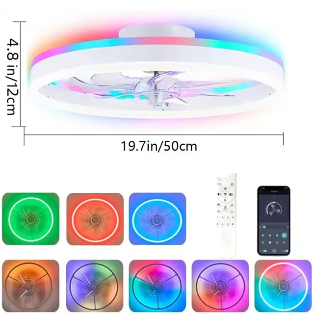 Smart RGB Ceiling Lamp Fan Home Decoration Atmosphere Ceiling Lamp Dimmable 6-speed Electric Fan for Hotel Bedroom Fixture