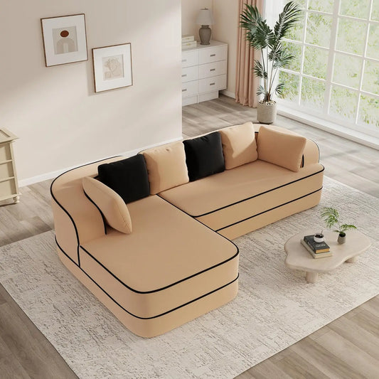 105.9" Contrast Color Boneless Sectional Couch, Teddy Fabric Foam Cloud Sofa, L Shaped Extra Deep Seat Wide Arm, Customized