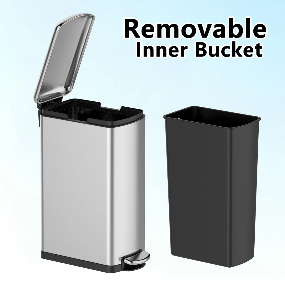 8 Gallon Slim Step Trash Can - Stainless Steel Garbage Bin with Soft-Close Lid, Removable Inner Bucket, Fingerprint-Resistant, Space-Saving for Kitchen, Bathroom, Office