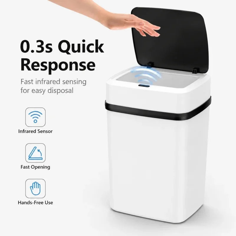 Smart Automatic Sensor Trash Can 13L Touch‑less Waterproof Garbage Bin 0.3s Fast Response For Kitchen Bathroom Household