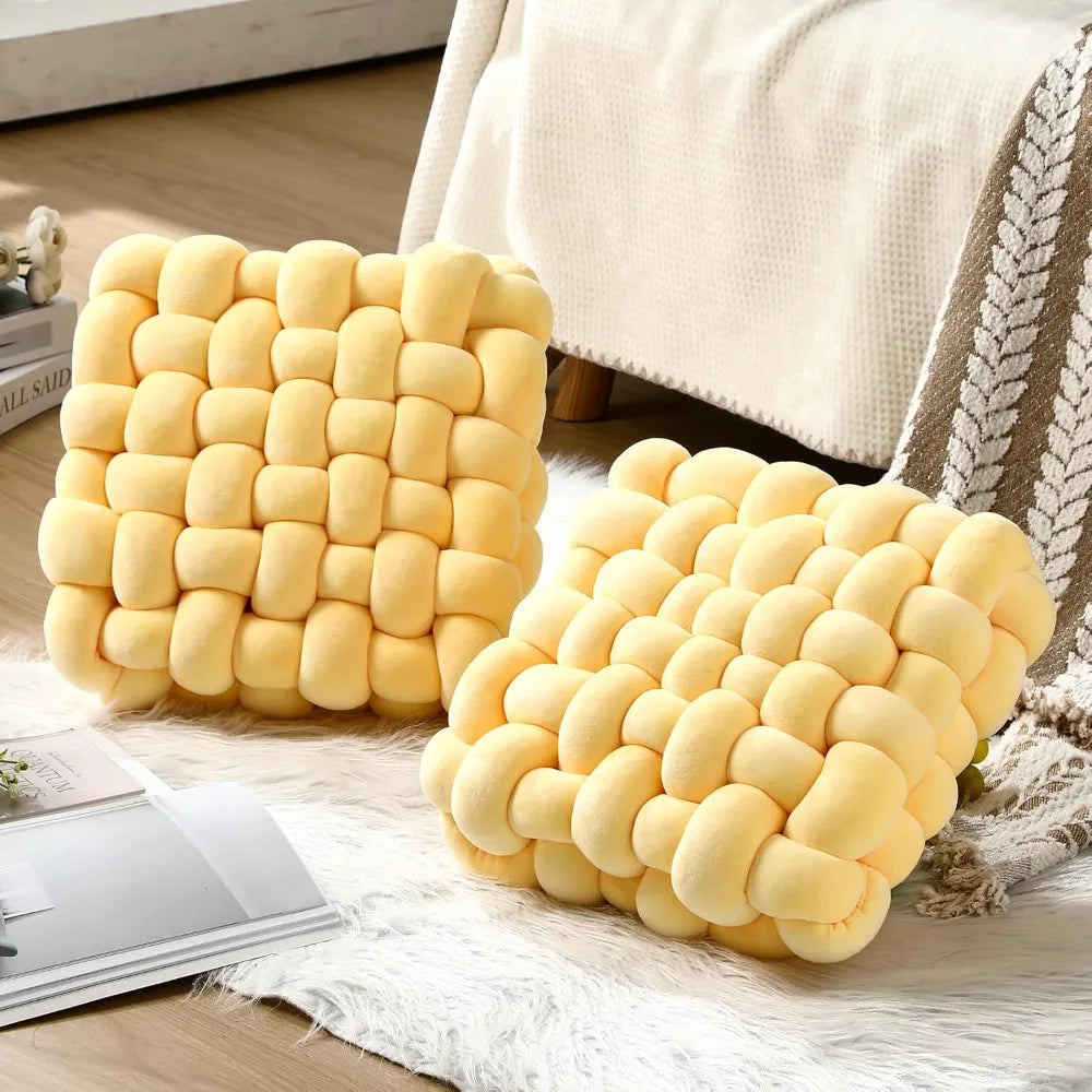 Hand Knot made Cushion 2025 Square Nordic Aesthetic Stuffed Plush Pillow Soft Skin-friendly for Office Chair & Home Sofa