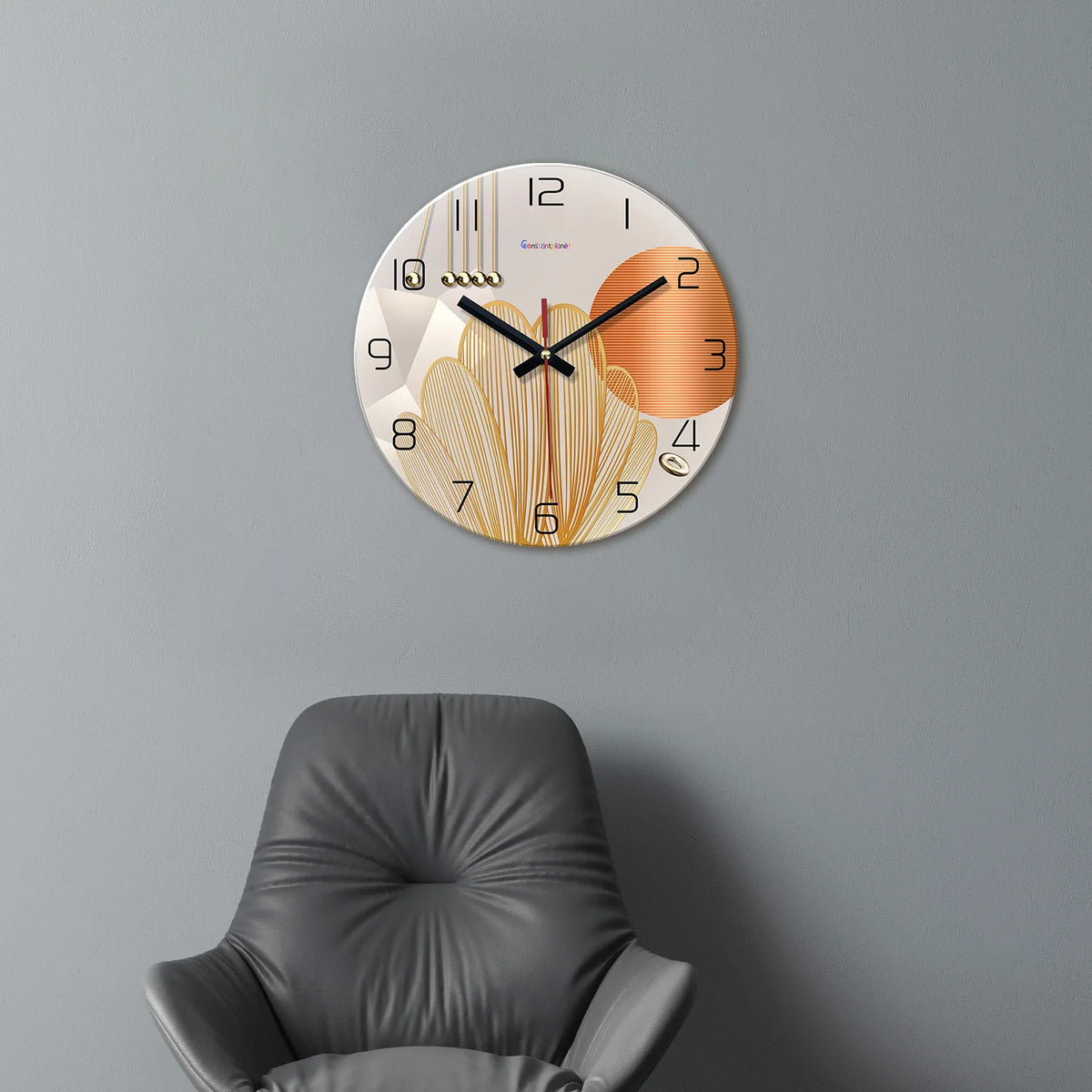 Light Luxury Geometric Pattern Tempered Glass Wall Clock for Living Room, Bedroom, Kitchen, Home Decoration, Silent Quartz Clock, Holiday Gift, 12 Inches 14inch 16inch (Battery Not Included)