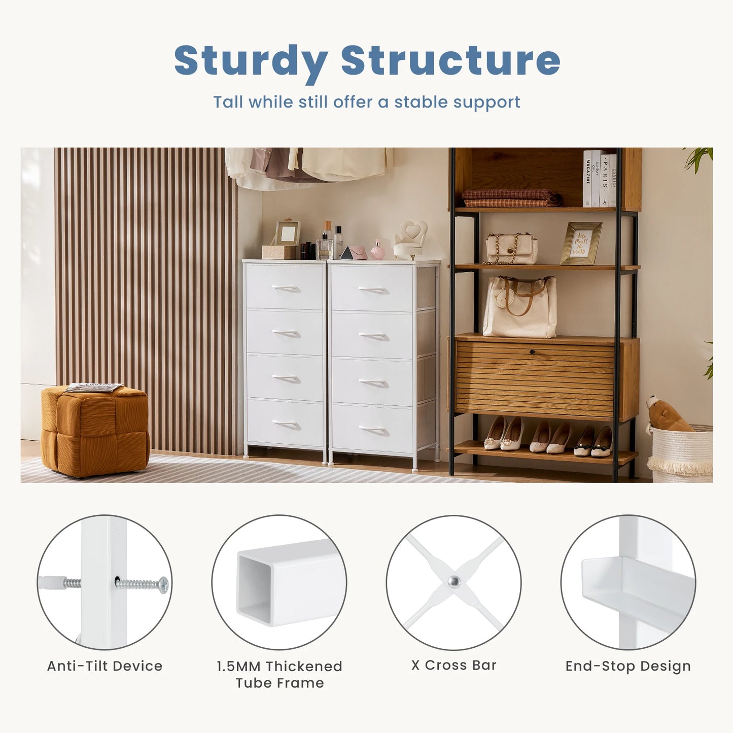 MCQ Living Room 4 Drawers Fabric Cabinet Beside Nightstand Dresser Tables Storage Closet Chest Clothes Display Of Furniture