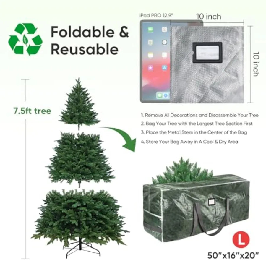 Christmas Tree Storage Bag, Heavy Duty Extra Large Artificial Christmas Tree Bag with Reinforced Handles and Dual Zippers Wide