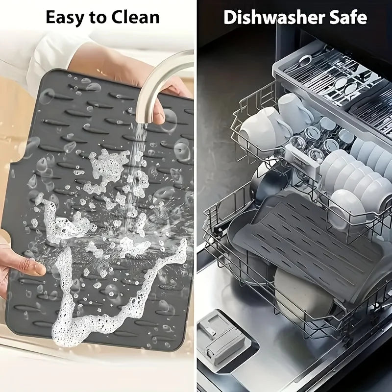 Heat Resistant Silicone Dish Drying Mat Non Slip Drainage Sink Counter Pad Easy Clean Kitchen Tableware Mat Space Saving Storage
