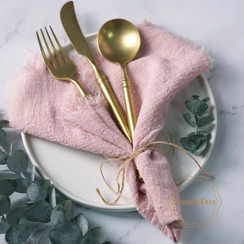 20PCS Napkins 41x41CM Cotton Cloth Gauze Retro Burr Rustic Kitchen Tea Towel Wedding Party Dinner Christmas Napkin Table Decor