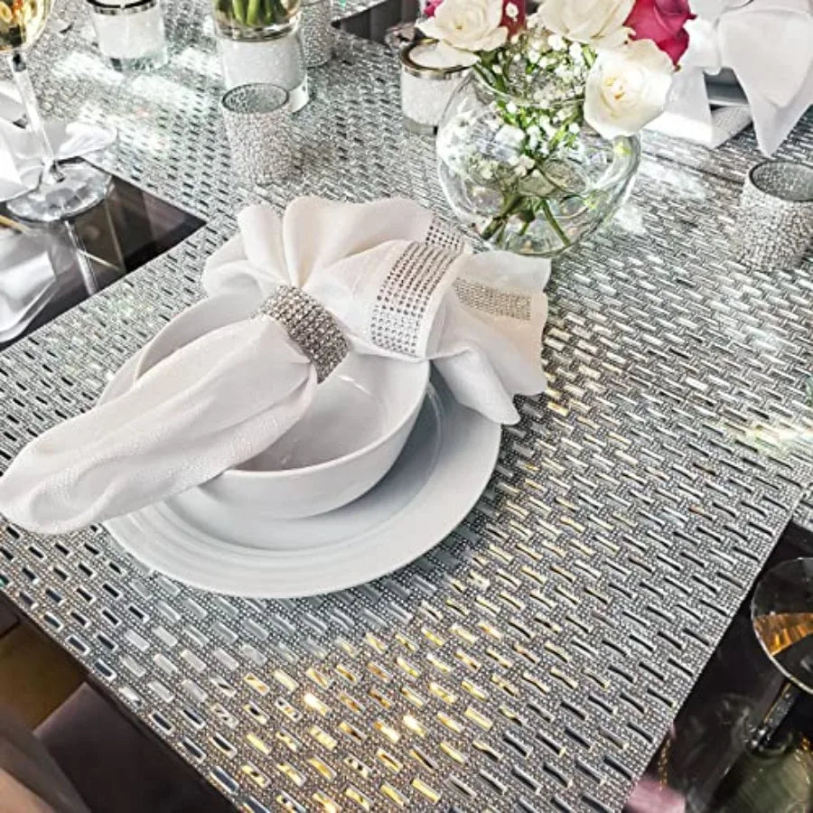 Park Avenue Placemat Rectangular Glass Stone Pattern with Sparkling Rhinestones for Formal Dining Table Settings Events Wedding