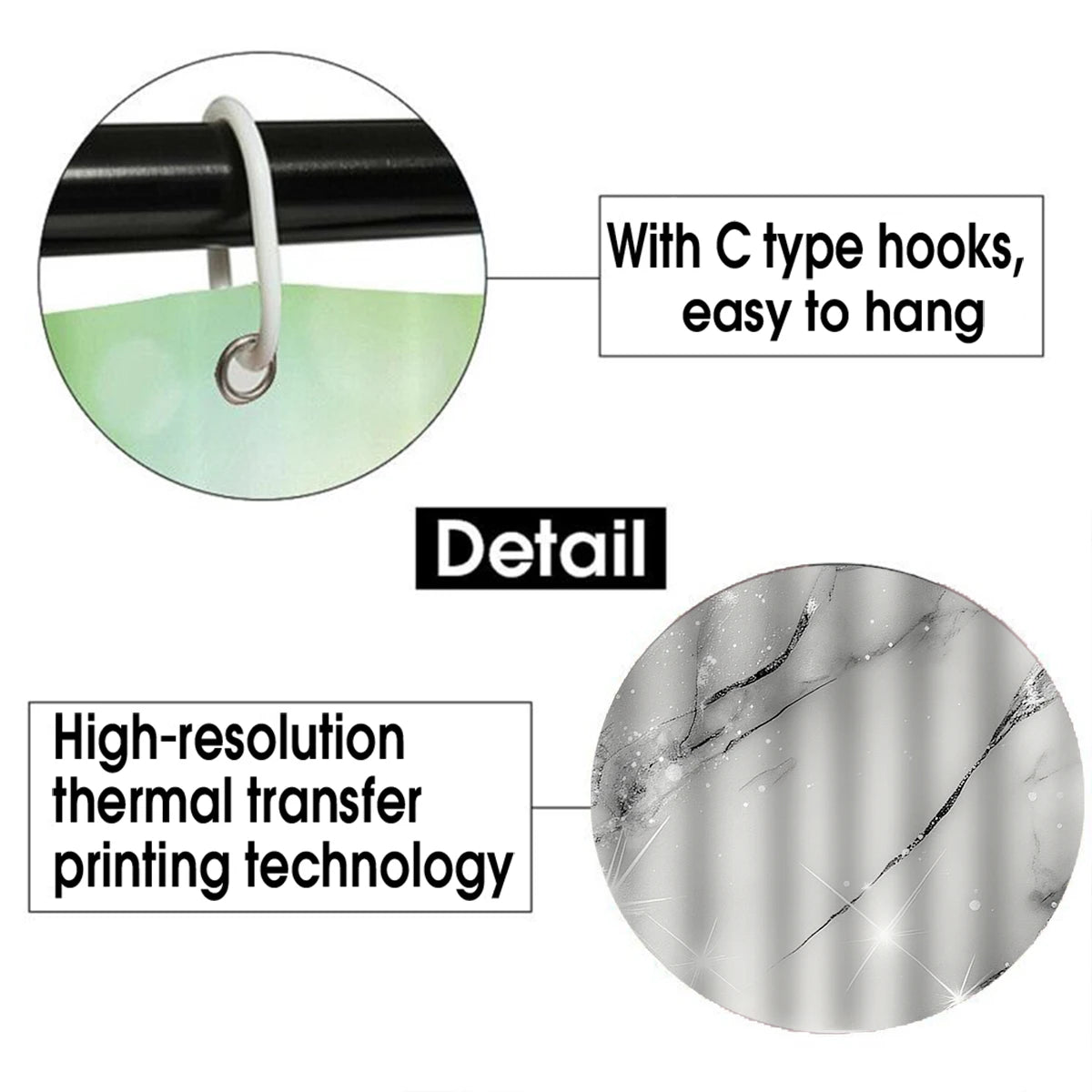 4Pcs Sparkle Grey Marble Shower Curtain Set with Hooks, Modern Shiny Glitter Print Waterproof Mildew Resistant Fabric Bath Mat for Family Bathroom Home Decor