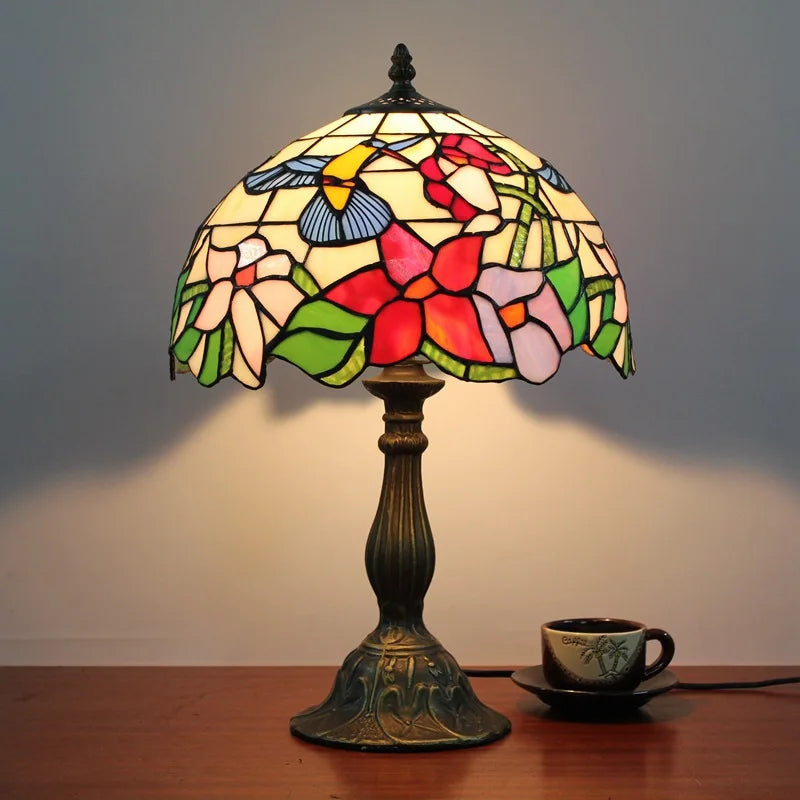 30CM American Tulip Table Lamp Tiffany Style Stained Glass Welding Art Gift Living Room Feeding Night Light Rustic 110V 220V