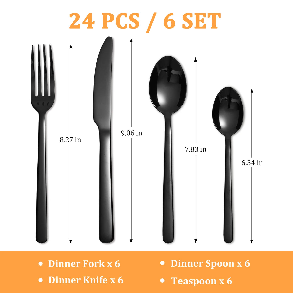 HANSMART 24Pcs Stainless Steel Flatware Set Service for 6 Mirror Polished Knife Fork Spoon Durable Tableware for Home Restaurant Catering