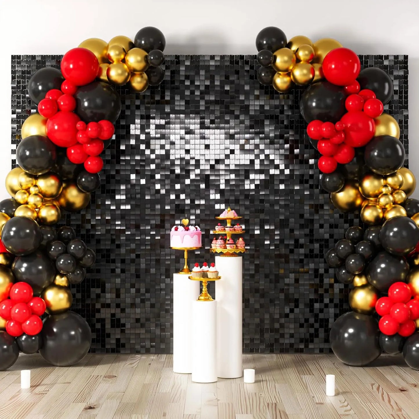 black Shimmer Wall Backdrop Square Sequin Glitter Backdrop Panel,Perfect for ,  Birthday party Halloween and graduation season