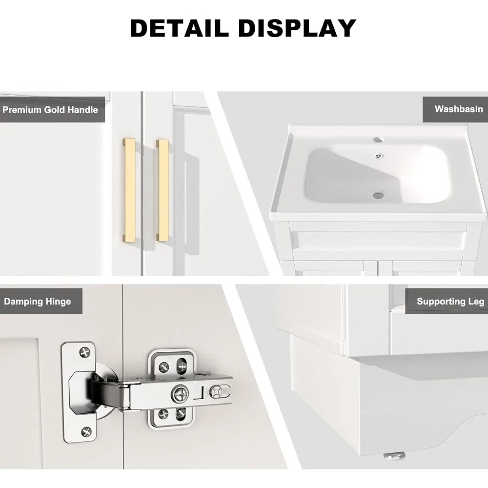 Bathroom Vanity with Ceramic Sink, Bathroom Vanity Cabinet with 2 Doors, 24 Inches Wooden Cabinet with Sink, Customized