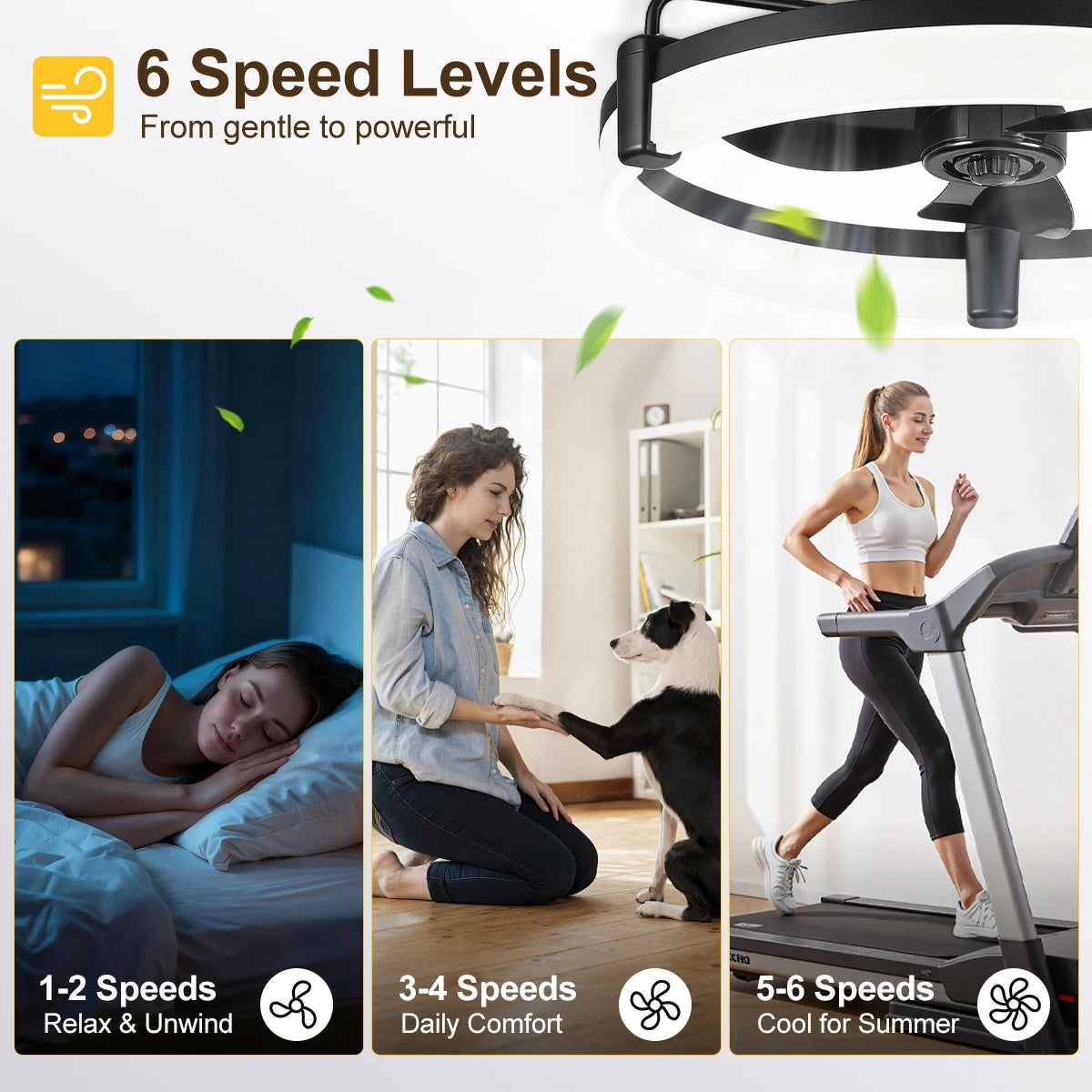 Aiopp Ultra Quiet Round Fan Light Indoor, Dimmable 6 Speed Reversible DC Motor Flush Mount LED Ceiling Fan for Livingroom Bedroom Kitchen