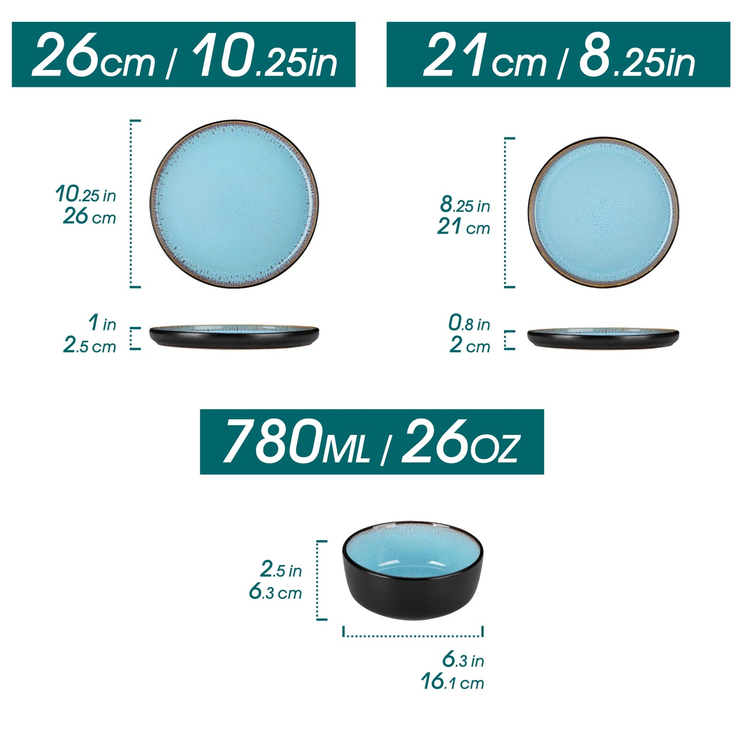 vancasso AMBER 12/16 Piece Ceramic Dinnerware Set Matte Black Stoneware Plats Set with 4/6 pcs Dinner Plate/Dessert/Bowl/Soup