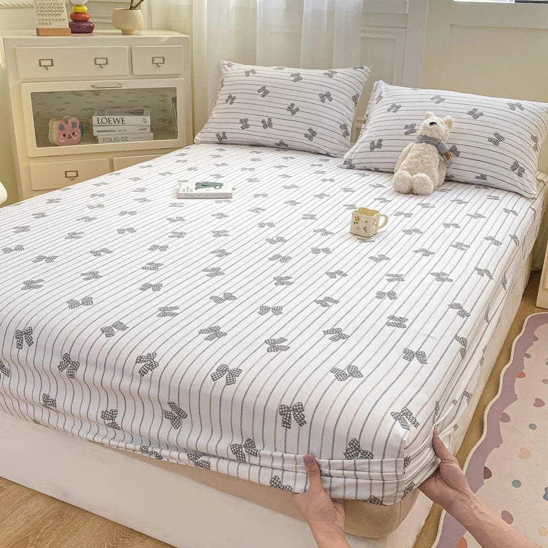 2025 New Bed Hat Print Cartoon Water Clouds Cotton Bedspread Student Mattress Cover Skin Friendly Full Wrap with Elastic Sheet
