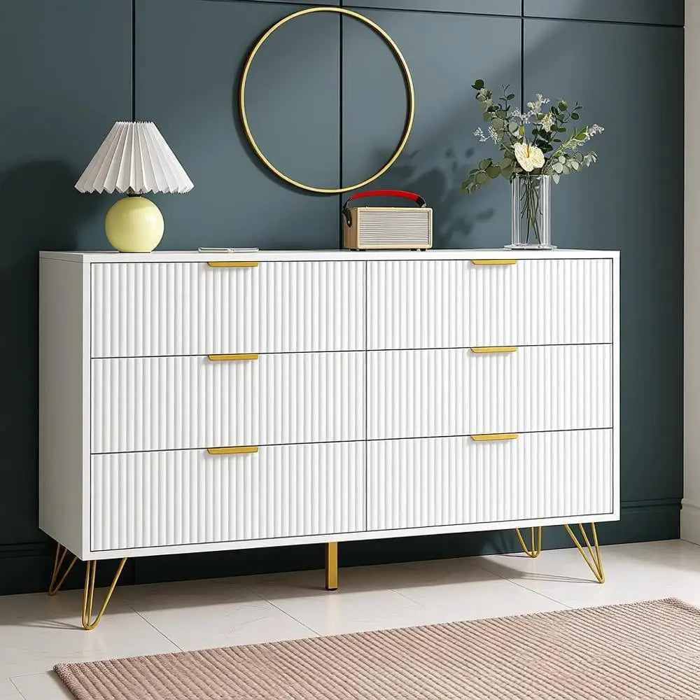 White 6-Drawer Wooden Dresser for Bedroom, Living Room, Hallway, and Entryway