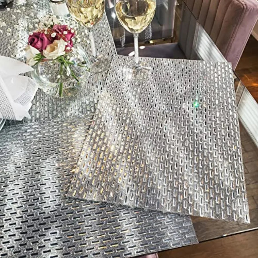 Park Avenue Placemat Rectangular Glass Stone Pattern with Sparkling Rhinestones for Formal Dining Table Settings Events Wedding