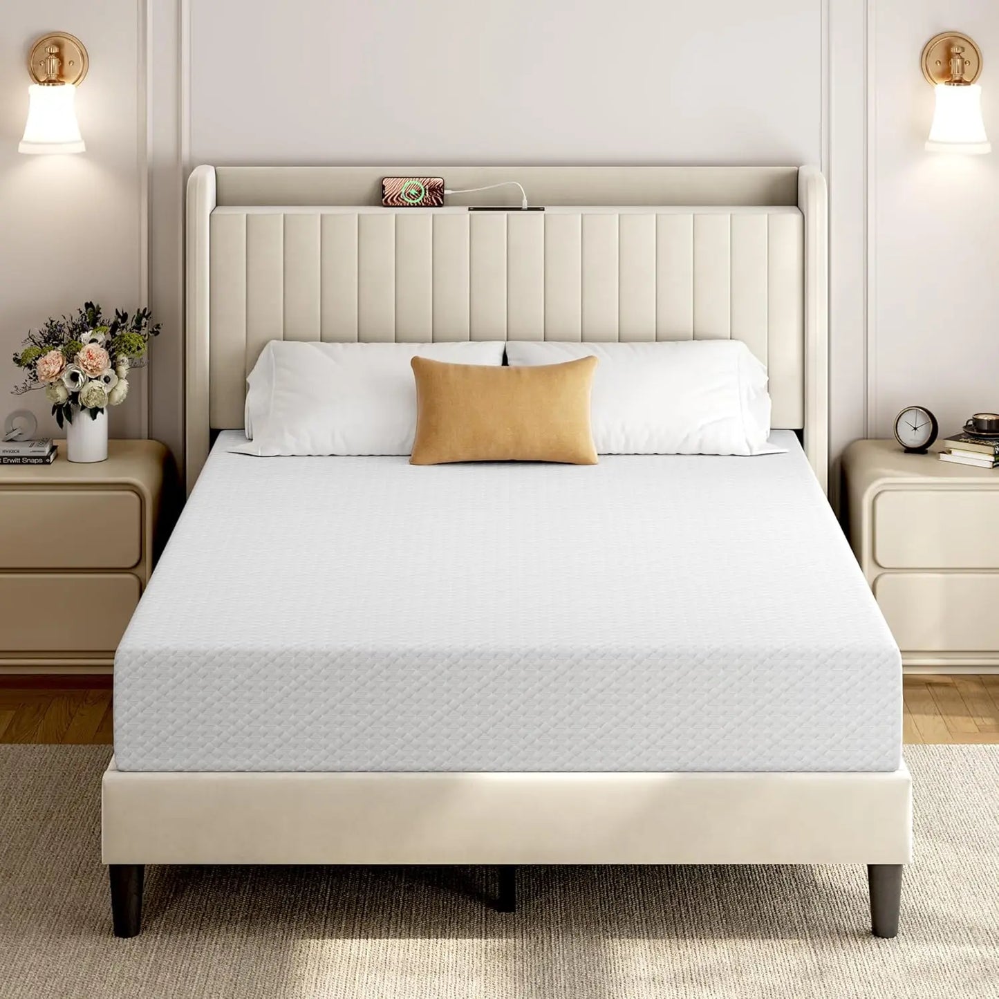 8 Inch Twin Mattress 3 Foam Layer Cooling Gel Memory Foam Mattresses Green Tea for Fresher Sleep Medium Firm CertiPUR-US Certifi