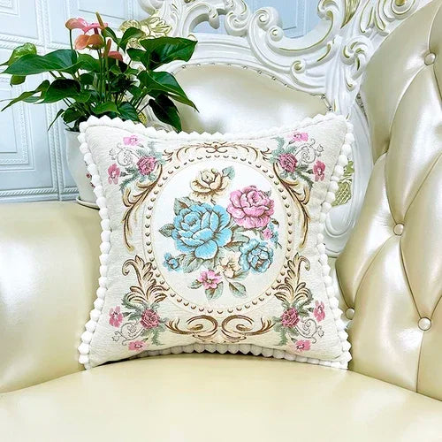 2pcs European Flower Throw Pillow Cover Waist Luxury Sofa Pillowcase Bedhead Backrest Anti Scratch Living Room Cushion Covers