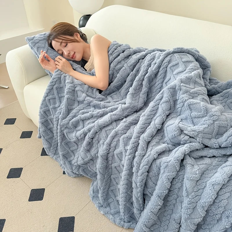 Luxury Plush Fleece Blanket, Ultra Soft Warm Light Beige Throw for Bed & Couch, Cozy French Style Bedding, Machine Washable