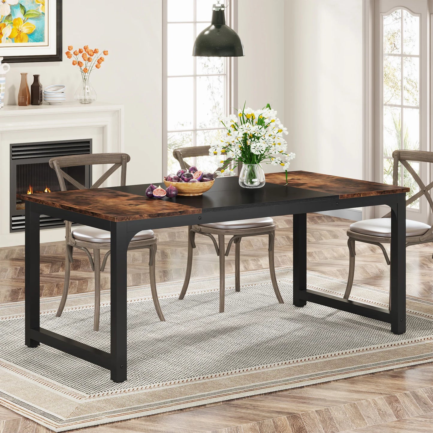 Tribesigns Dining Table, Industrial Kitchen Table for 6-8 Person, Rectangular Dinner Table for Dining Room