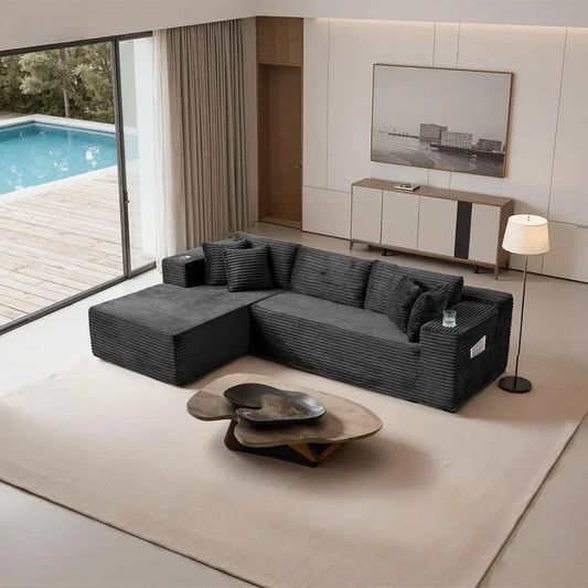 105'' Boneless Cloud Couch Modular Sectional Sofa, Comfy L Shaped Upholstered Corduroy Sectional Couches for Living Customized