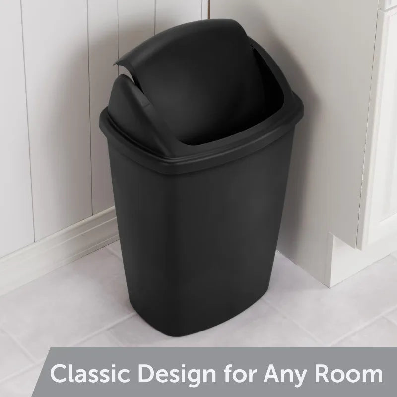 Kitchen Trash Can, 7.5 Gallon Plastic Garbage Bin with Swing Top Lid, Black