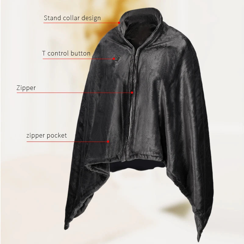 Coral Velvet Heating Blanket 3 Heated Level Fast Heating USB Heating Shawl 9 Heated Areas Portable Thermal Blankets Winter