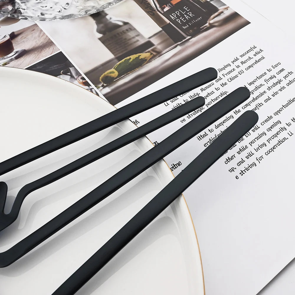 24Pcs Black Dinnerware Set 18/10 Stainless Steel Tableware Set Fork Knife Spoon Cutlery Set Gift Box Flatware Dishwasher Safe