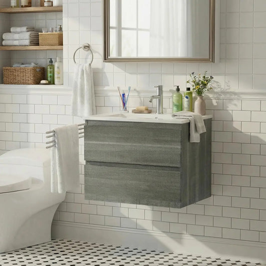 24 Inch Floating Bathroom Vanity with Sink, Modern Wall Mounted Small Bathroom Vanity, 2 Drawer Bathroom Sink, Customized